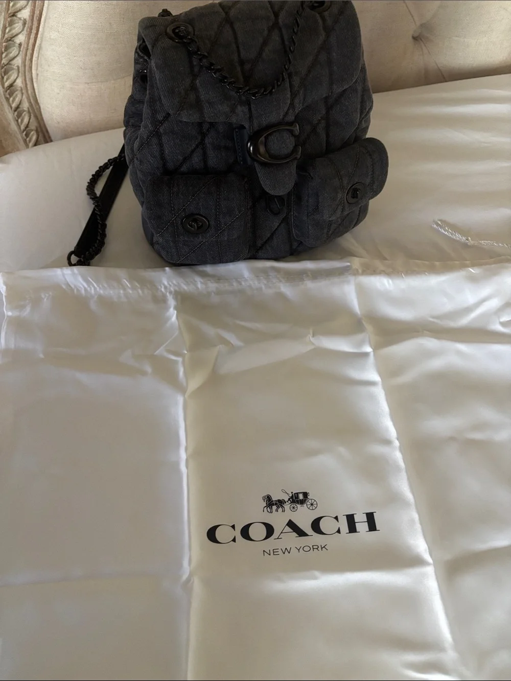 Coach Quilted Tabby Backpack Washed Grey Denim
